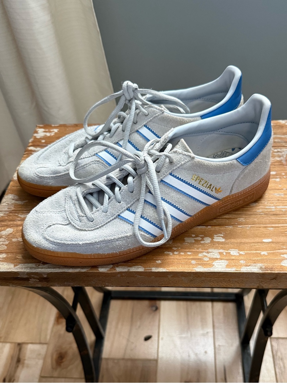 adidas Grey Suede Sneakers with Blue Accents